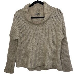 Eileen Fisher Open Knit Mohair Turtleneck Mock‎ Neck Hi Low Oatmeal Sweater Sz L